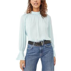 Free People NEW Fiona Backless Mock Neck Top Size Small Sea Washed Blue